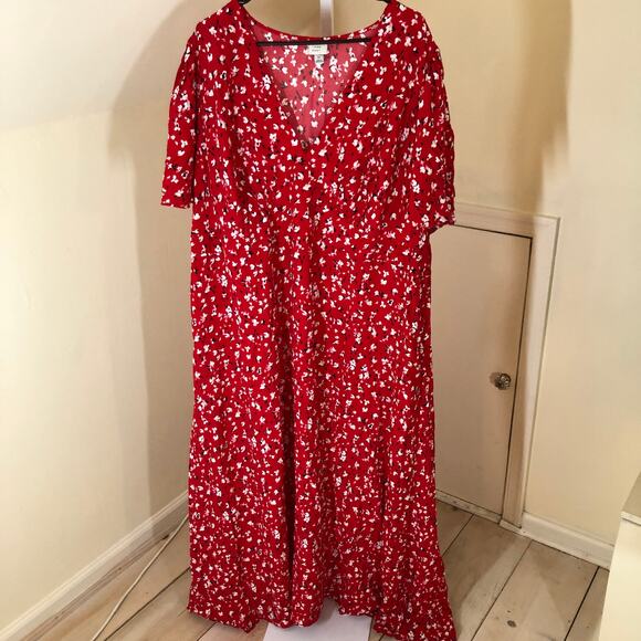 A New Day NWOT Women's Short Sleeve Maxi Sundress Red Floral Size 24 - Picture 2 of 9